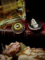 Black Chanel Domed Button Clip On Earrings