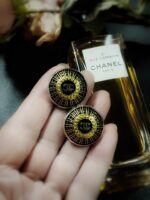 Black Chanel Domed Button Clip On Earrings