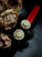 Vintage White Chanel Domed Button Clip On Earrings