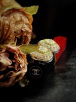 Vintage White Chanel Domed Button Clip On Earrings