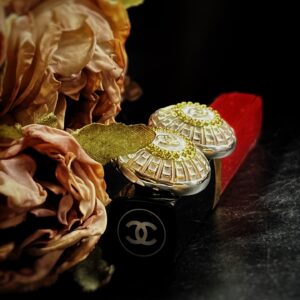 Vintage White Chanel Domed Button Clip On Earrings