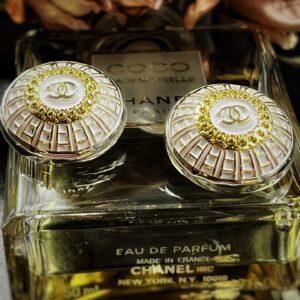 Vintage White Chanel Domed Button Clip On Earrings