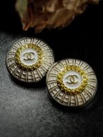 Vintage White Chanel Domed Button Clip On Earrings