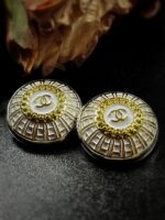 Vintage White Chanel Domed Button Clip On Earrings