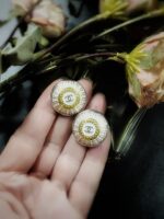 Vintage White Chanel Domed Button Clip On Earrings