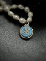 "Isabelle" Blue Vintage Chanel Button Charm and Pearl Bracelet - Image 13