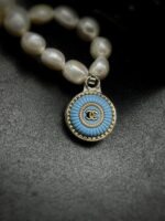"Isabelle" Blue Vintage Chanel Button Charm and Pearl Bracelet - Image 2
