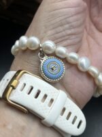 "Isabelle" Blue Vintage Chanel Button Charm and Pearl Bracelet - Image 9