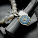 "Isabelle" Blue Vintage Chanel Button Charm and Pearl Bracelet