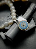 "Isabelle" Blue Vintage Chanel Button Charm and Pearl Bracelet