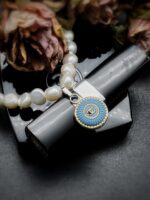 "Isabelle" Blue Vintage Chanel Button Charm and Pearl Bracelet - Image 5