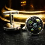 Czech Black Glass Button Cuff Links