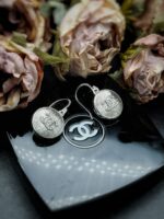 1950s Chanel Silver Diamond Button Earrings
