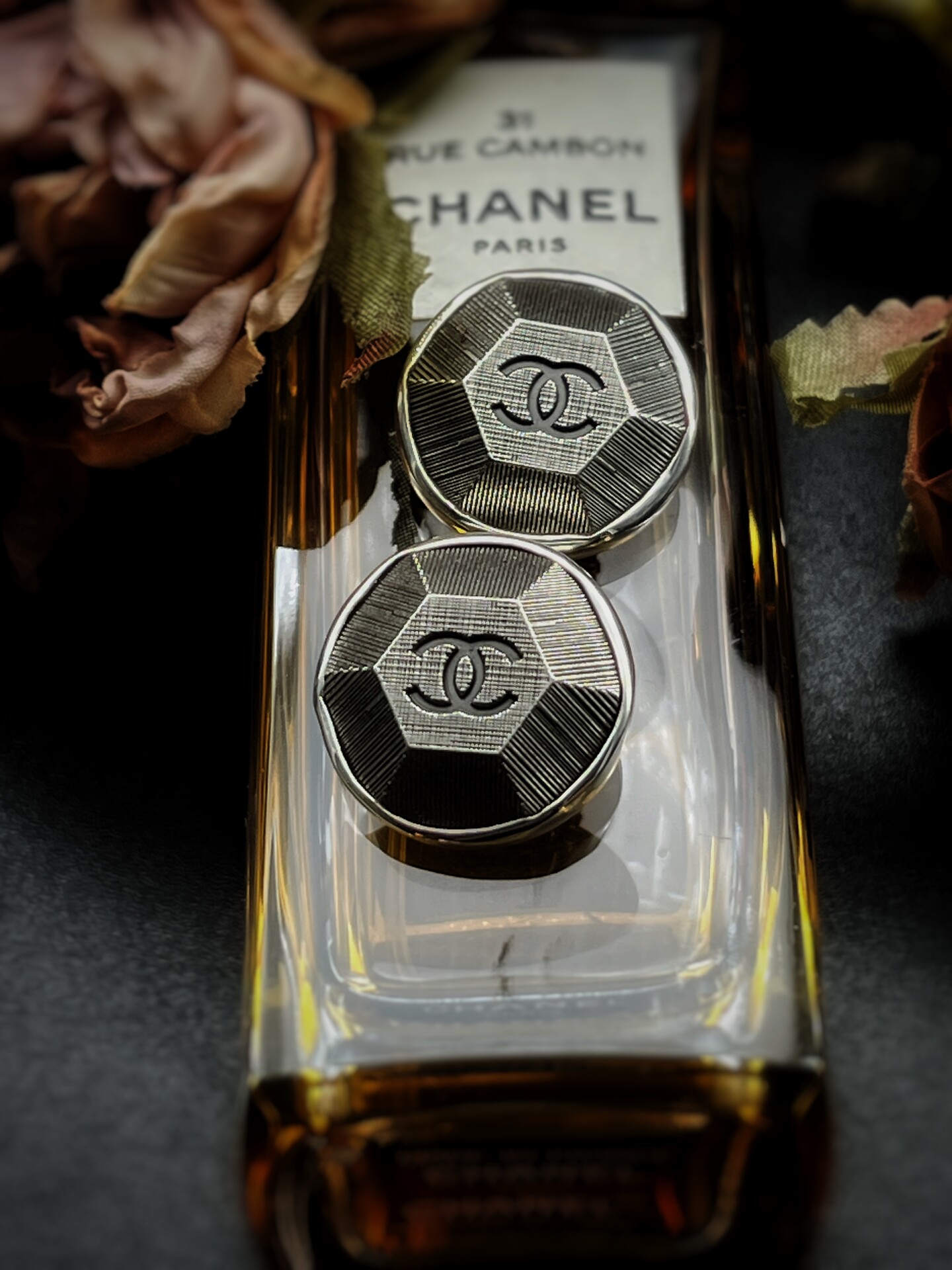 1980s Chanel Hexagon Button Earrings 1980s Chanel Hexagon Button Earrings
